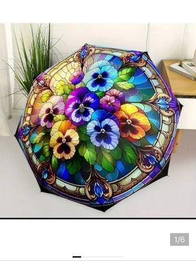 🆕️ 💐☔️ RAINBOW OF PANSIES COLOUR BURST COMPACT UMBRELLA ☔️💐